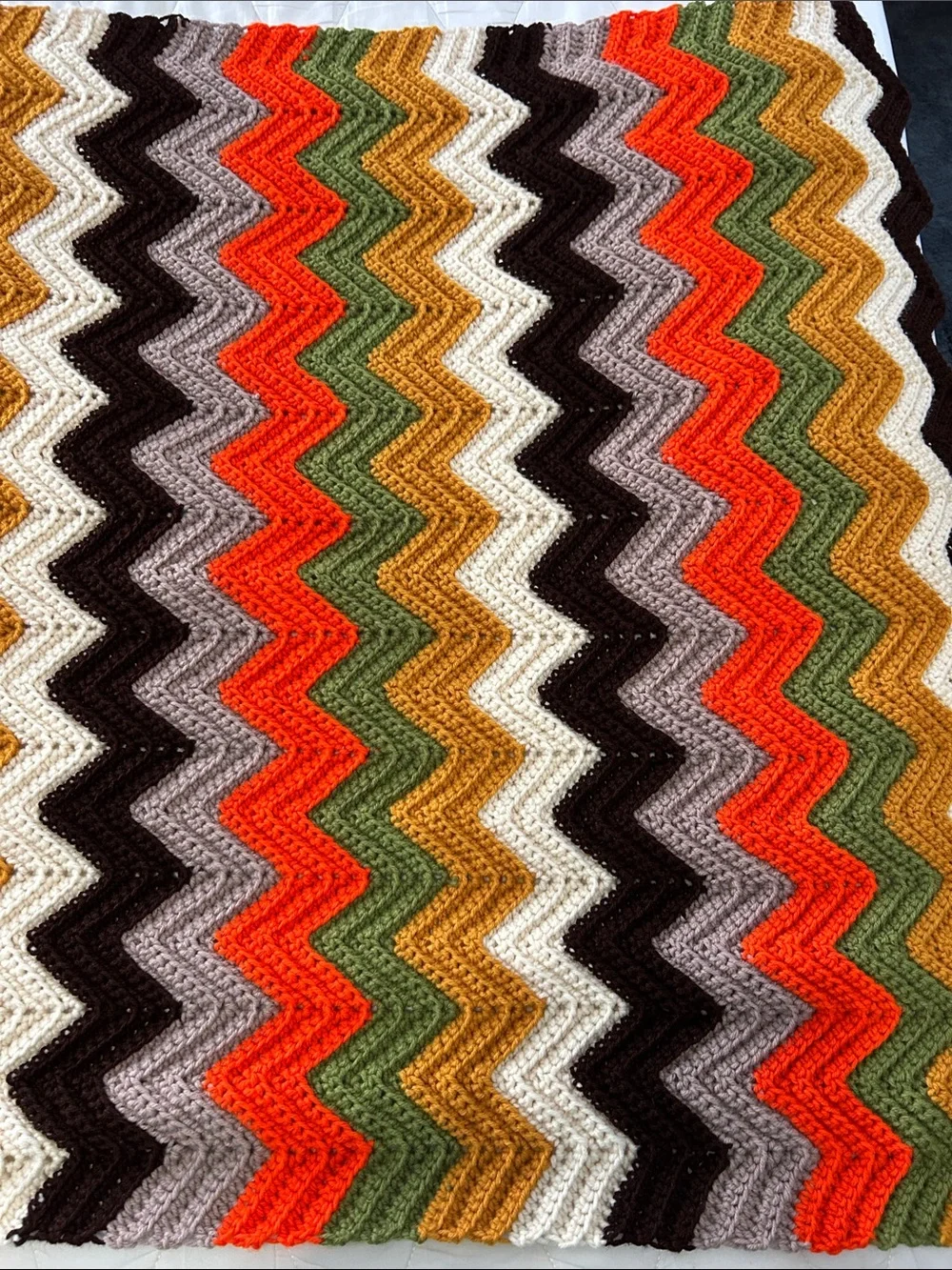 Handmade Chevron Knit Throw/blanket in Beautiful Fall Multi Colors 62”x35”